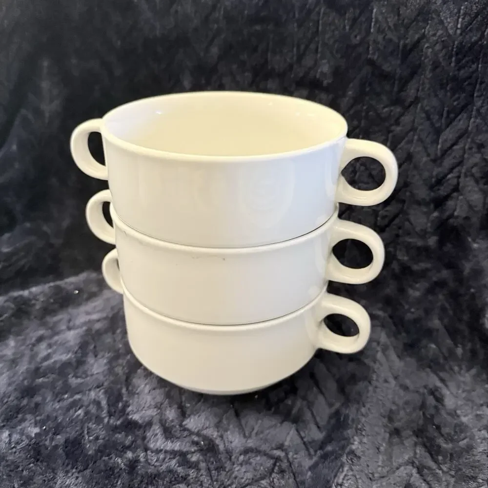 Tognana Italy White Porcelain Soup Bowls Double Handled Stackable Set of 3